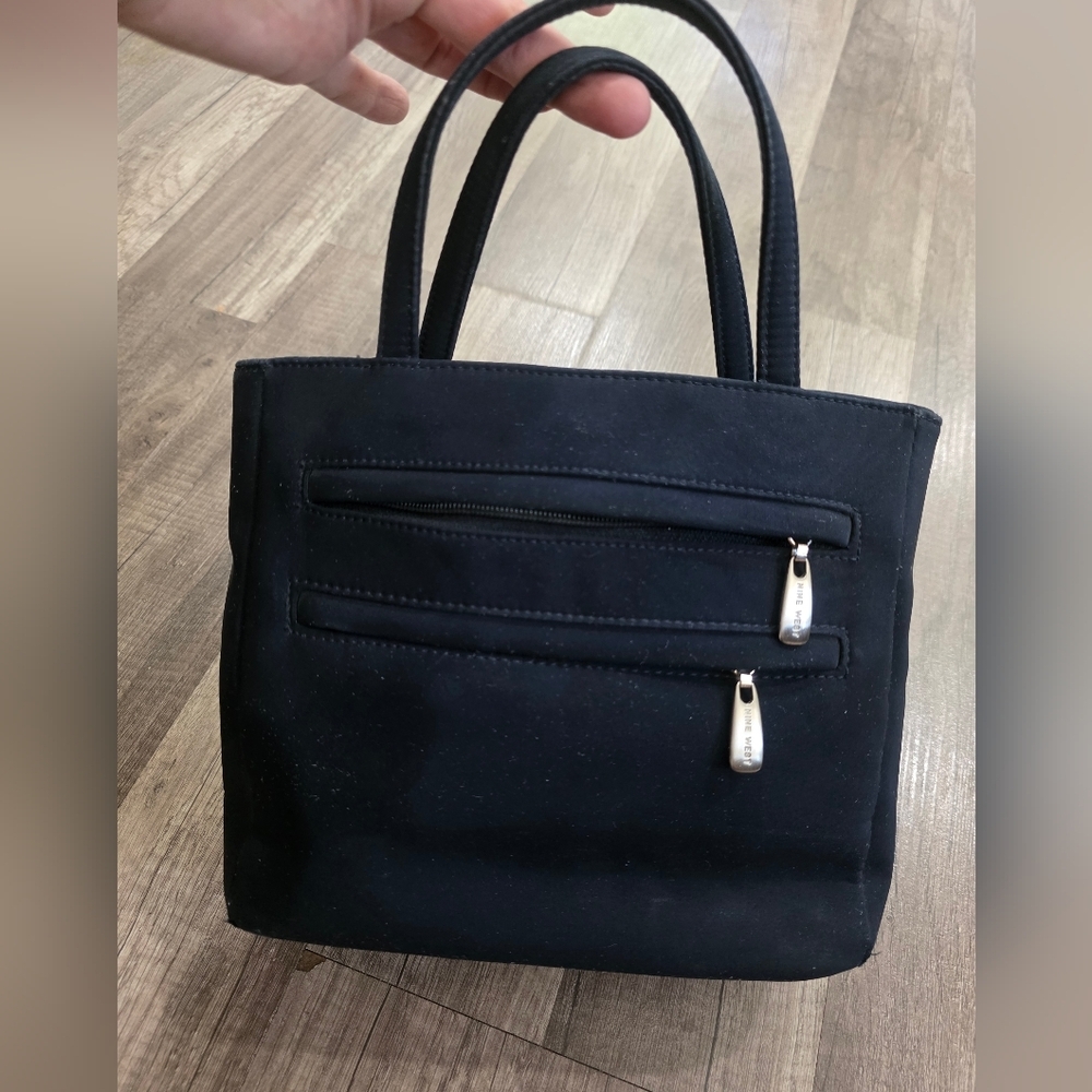 VINTAGE 2000s NINE WEST Black Nylon Satchel Bag Formal Wedding Minimalist 90s